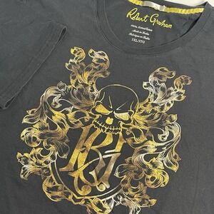 Robert Graham Men's Black 3X Rockin Skull T Shirt Tee Short Sleeve Gold Shimmer